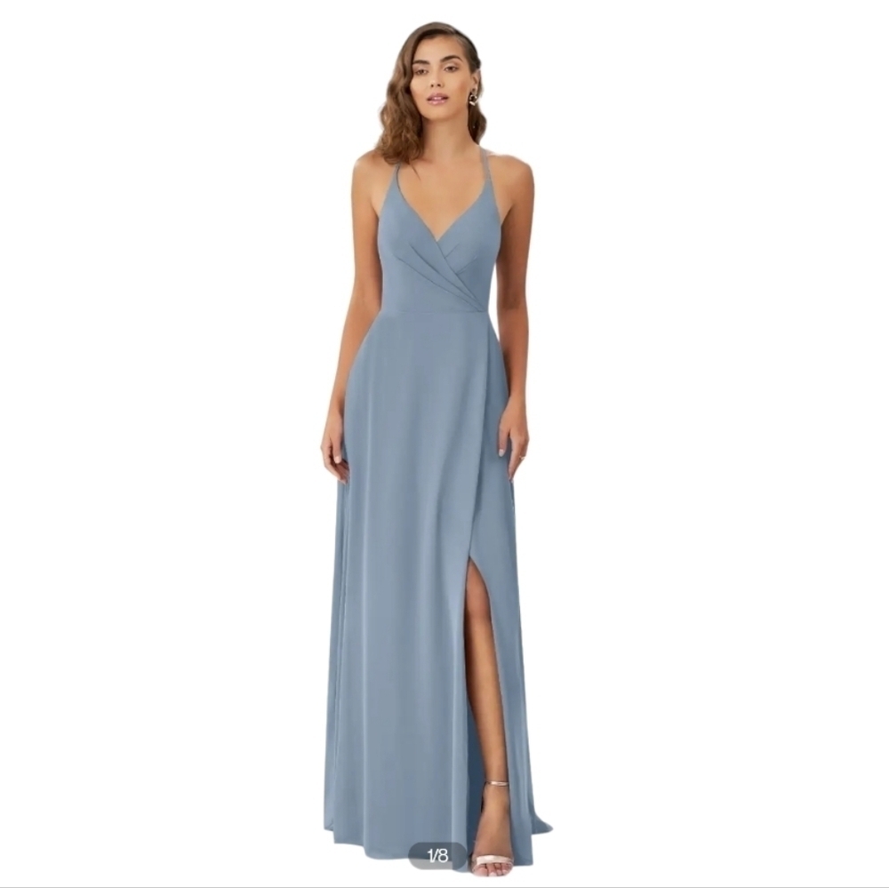 Azazie Chiffon Blue‎ Tied-Back Long Gown Size A4